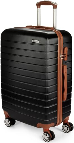 BRUBAKER Hartschalen Koffer Paris - Reisekoffer Trolley mit Zahlenschloss, 4 Rollen und Komfort Tragegriffen - Rollkoffer 43 x 66,5 x 26 cm - ABS Hartschalenkoffer (L - Schwarz und Hellbraun)