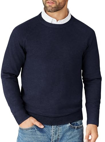 COOFANDY Maglioni Uomo Girocollo Maglione a Maglia Casual Felpa Firmati a Maniche Lunghe Maglione da Lavoro Uomo Estivo Sweater Business Blu Marino XL