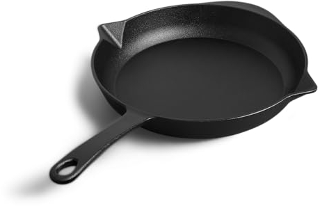 BURNHARD Padella in ghisa 30 cm diametro, distribuzione ottimale del calore, antigraffio, per tutti i piani cottura, con beccuccio, design robusto – Essenziale per BBQ