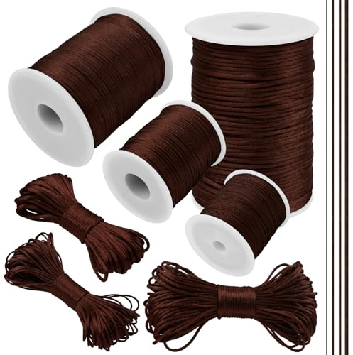 LEREATI Filo Nylon per Braccialetti 2mm x 100m Coda di Topo Cordoncino per Collane Filo Non Elastico per Braccialetti Resistente Filato Gioiello, Filo per Macrame, Perline, Fai da Te (Caffè)