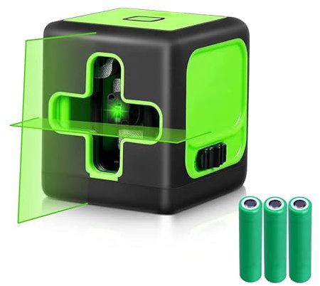 Laser Wasserwaage 360° Selbstnivellierend, Grünes kreuzlinienlaser mit horizontaler und vertikaler Querlinie, Wasserdicht Linienlaser Nivelliergerät für Aufhängen Bildern, Bodenfliesen