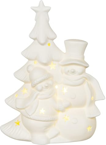 Holz Glas Design HGD LED-Porzellan-Weihnachtsbaum mit Schneemännern, weiß