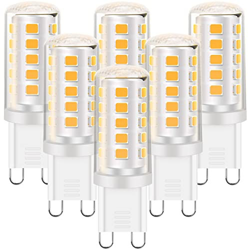 G9 LED Bulbs 4W (40-50W Halogen Equivalent)-6 Pack, 3000K Warm White, Non-Dimmable Flicker Free Light Bulbs for Chandelier, Ceiling Fan, Wall Sconce, Home and Office Lighting, 90% Energy Saving