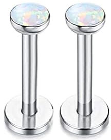 Tolldek 2 Stücke Edelstahl Piercing Nasenstecker, Silber 1.2mm Stud mit Opal Nostril Piercing Stecker, Conch Piercing Stecker, Lippenpiercing Ohrringe für Frauen