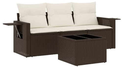 vidaXL Garten Sofagarnitur mit Kissen 4-TLG., Gartenmöbel Gartengarnitur, Sitzgruppe Sitzgarnitur, Lounge Sofa Garnitur Terrasse, Braun Poly Rattan