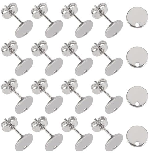 HOBBIESAY 20 pezzi orecchini a perno 304 accessori in acciaio inox con passante e piastra piatta dadi per la produzione di orecchini, gioielli fai da te, foro: 1,2 mm