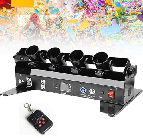 Oiyekntd Máquina lanzadora de Confeti eléctrica, máquina sopladora de Confeti Profesional de 4 Disparos, cañón de Confeti DMX/Control Remoto para Bodas, Discotecas, espectáculos, Clubes, escenarios