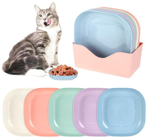 Zikenis Lot de 10 gamelles plates pour chat - Multicolore - Assiettes rondes pour chatons et chats à pattes courtes