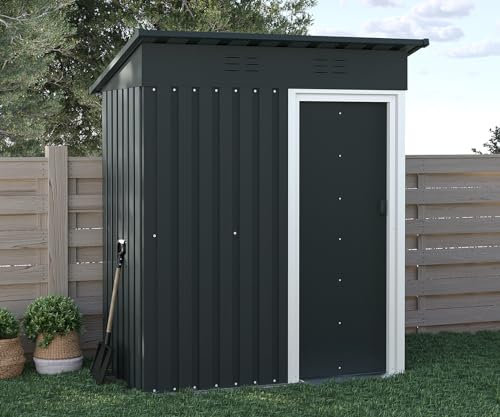 STEELSØN Metall Gerätehaus Talonix, Gartenhaus mit Pultdach, Schiebetür und Fundamentrahmen, Geräteschuppen anthrazit Maße: 149 B x 85 T x 184/160 H