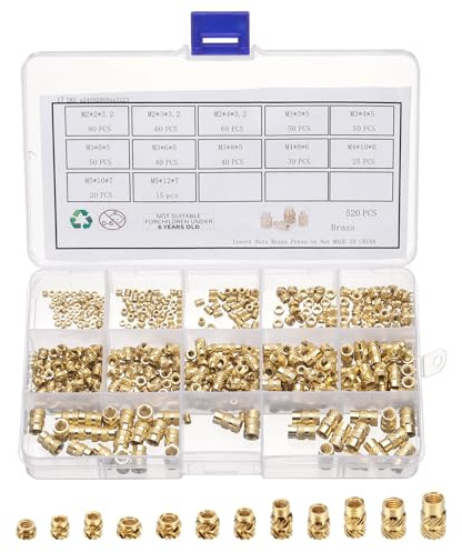 QUARKZMAN 520 Stück M2 M3 M4 M5 Gewindeeinsatz Einpressmutter Messing Gewindemutter Einschmelzgewinde Rändelmutter Threaded Inserts für 3D Druck Kunststoffschale