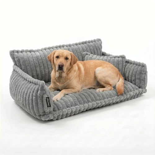 noviclass® Hundesofa Chaffar Hundebett | Orthopädische Matratze | Moderner Stil | Cord-Design Größen (Lichtgrau, XXL (140cm))