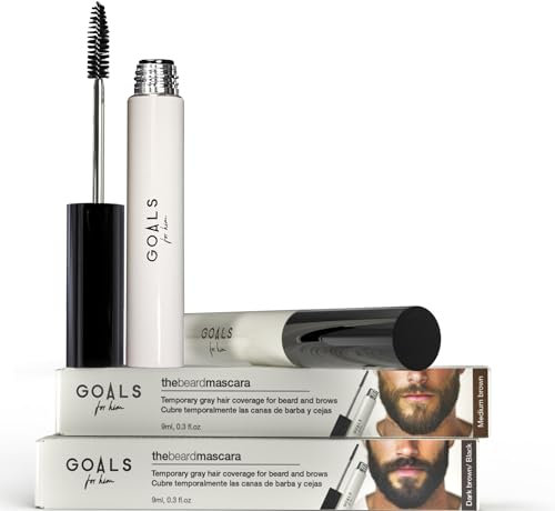 The Beard Mascara de Goals for Him – Mascara pour barbe | Couvre les poils gris de la barbe et des sourcils, définit et donne du volume (Dark Brow/Black)