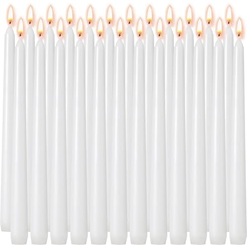 10 Inch White Taper Candles 24 Pack Bulk, Unscented Elegant Dinner Candles for Church, Wedding, Valentine's Day, Emergency, Holidays, 7-8 Hour Clean Burning Paraffin Wax for Candelabra and Holders