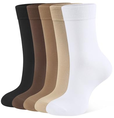 CLOSEMATE Calcetines Algodon Mujer Finos Suaves 5 Pares Cómodos Transpirables Ligeros Clásicos Casuales Colores Negro Blanco Beige Caqui Marrón