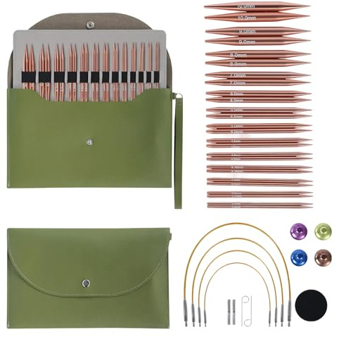 Circular Knitting Needles Set, Knitting Kits with Case for Adults, Interchangeable Needles 13 Pairs, Practical Aluminium Knitted Accessories for Beginners, Hat, Sock, Sweater, Blanket Making
