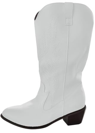 Xbemkste Bottes de cowboy pour femme - Bottes western mi-hautes avec broderies - Talon confortable - Bottes à enfiler élégantes - Bottes de cowboy - Bottes de transition, Blanc., 38.5 EU