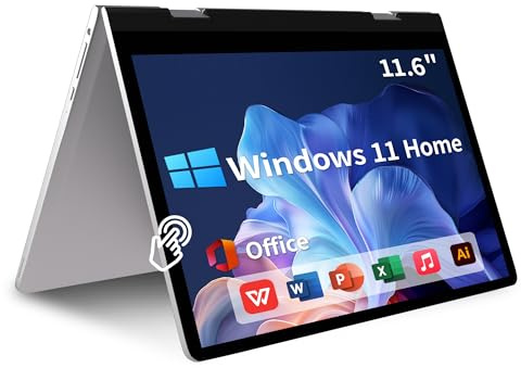Elepad Tablet portatile touchscreen da 11,6, 2 in 1, Win11, casa, 4 GB di RAM, 256 GB SSD, HDMI di tipo C 2.4G/5G, WiFi BT SD, jack da 3,5 mm, 5000 mAh, per lavoro, istruzione e intrattenimento