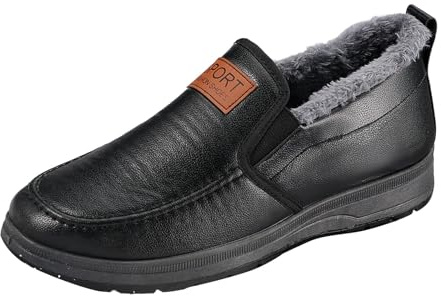 Generisch Winter Shoes Men's Waterproof Winter Boots Men's Lined Ankle Boots Warm Boots Faux Leather Bootie Non-Slip Thick Sole Lace-up Shoes Comfortable Thermal Boots Fluffy Short Shaft, black, 9.5