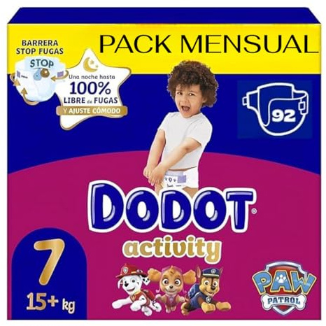 DODOT Activity Pañales Talla 7, 15+ kg, 92 Unidades, Núcleo Ultra Absorbente,pack mensual