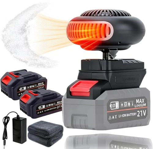 Auto Heizung mit Akku, akku heizlüfter, Tragbare 170W Auto Heizung mit 2 Stufen (30-80°C), Kabellos für Auto, Büro & Zuhause, Überhitzungsschutz & Kippschutz, für Büro, Auto (2battery)