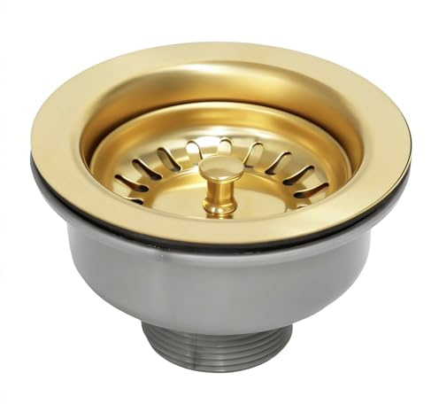 Inodiref Ø 114 mm Kitchen Sink Drain Strainer, High Temperature Resistance | Stainless Steel,Sink Waste Kit, Kitchen Sink Basket Strainer Plug,Thickened Design, 1½ Fit for Sink Hole Size 83-90 mm(Gold)