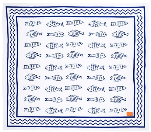 MOMOMUS Strandtuch, Sandabweisend, Sehr dünn, Leicht und Faltbar - Dünne Strandmatte, Große Stranddecke oder Sandfreies Strandlaken ideal für Picknick und Pool - Fische, 210 x 230cm