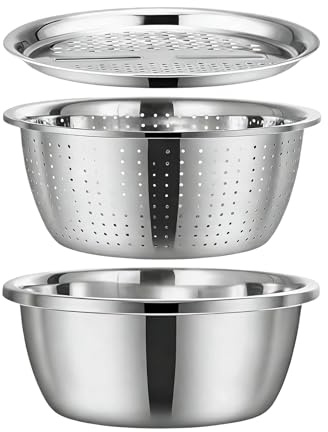 Para escurrir de acero inoxidable – Escurrir y triturar | Juego de cesta de filtro de 26 cm | para cocina, casa, apartamento, comedor, preparación de alimentos, lavado de verduras, frutas y arroz