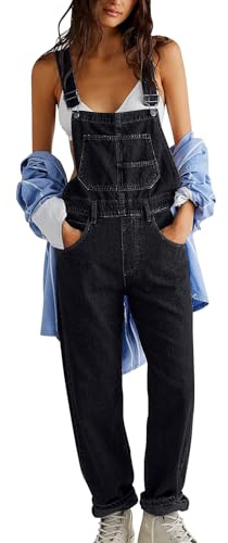 Angxiwan Denim Jumpsuit Denim Dungarees for Women UK Casual Adjustable Straps Jumpsuit with Pockets Classic Sleeveless Wide Leg Jeans Overalls Green Women Pink Overalls