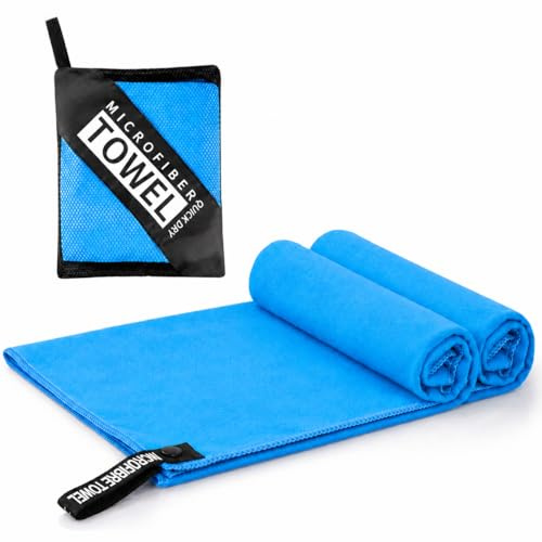 Simpeak 2 Piezas Toalla de Microfibra Gimnasio, 40×80 CM Toalla Deporte | Suave Toallas Ligera Pequeña, Absorbente y de Secado Rápido, Gym Towel con Bolsa para Fitness Piscina Viaje Playa Yoga, Azul
