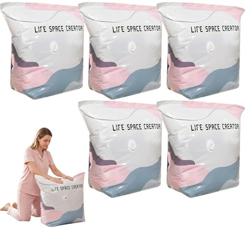 5PCS No Pump 3D Vacuum Storage Bags, Press and Seal Compression Bags, Reusable Large Vacuum Storage Bags Vacuum Pack Bags for Clothes, Duvets, Bedding, Travel and Home Organisation, M-70x50x30cm