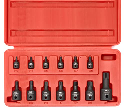 NEIKO 10282B 13 Piece Security Torx Socket Bit Set, 6 Point Heavy Duty Tamperproof Impact Grade Star Bit Set Torx, Safety Torx Bit Set, Tamper Proof Torx Bit Set, Torx Tool Set, Torx Socket Set
