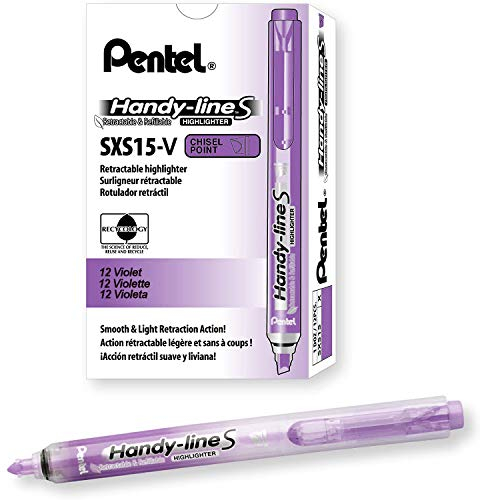 Pentel Handy-line S - Evidenziatori retrattili/ricaricabili, confezione da 12, colore: Viola