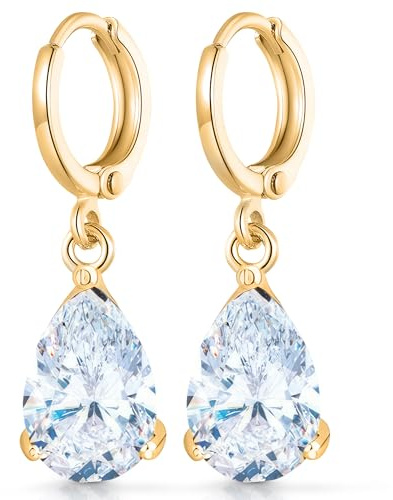 Crystalline Azuria Tårdroppe Bröllop Dinglande Örhängen Vit Zirkoniumkristaller 18ct Guldpläterad för Kvinnor