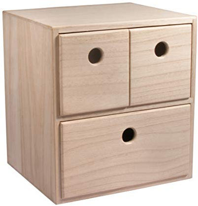 Rayher 62908505 Holzkommode mit 3 Schubladen, 21 x 18 x 23 cm, FSC zertifiziert, Schubladenbox, Natur