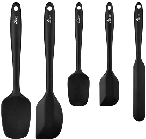 Hotec Espátulas Silicona Cocina de Grado Alimenticio Utensilios de Cocina, Set de 5 Espátulas y Cucharas,para Mezclar, Hornear y Cocina, No Tóxico, Antiadherente, Sin BPA Resistente al Calor 315℃