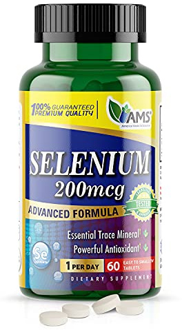 America Medic & Science Selenium 200 mcg (1 Pack of 60 Tablets) Pure Dietary Supplement for Men and Women, Essential Trace Mineral and Powerful Antioxidant Best for Immune Support and Thyroid Health