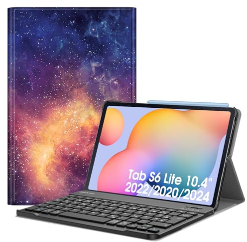 FINTIE Tastatur Hülle für Samsung Galaxy Tab S6 Lite 10,4 Zoll 2024/2022/2020 Tablet - Keyboard Cover mit Magnetisch Abnehmbarer Deutscher Bluetooth Tastatur, Die Galaxie
