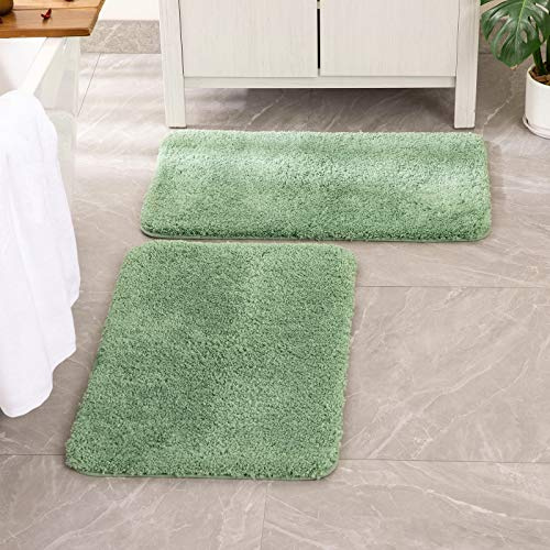 MIULEE Sage Green Bathroom Rugs Set 2 Piece, Soft Absorbent Microfiber Bath Mat Set, Non Slip Quick Dry Machine Washable Plush Shaggy Bath Rugs for Bathroom Floor, Tub and Shower, 16x24 inches
