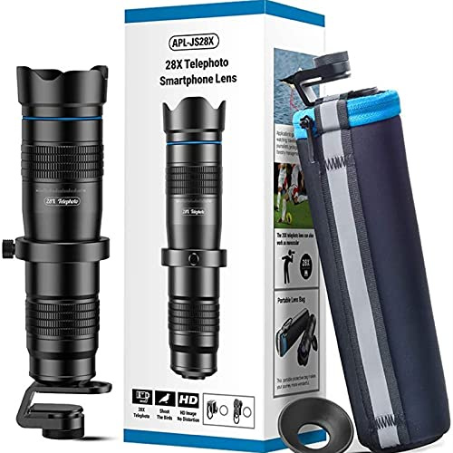 YIDOBLO 28X Telezoomobjektiv: kompatibel mit Samsung Galaxy, iPhone, Huawei, Xiaomi, Pixel; Clip-On, manueller Fokus, 28:1 Zoomverhältnis