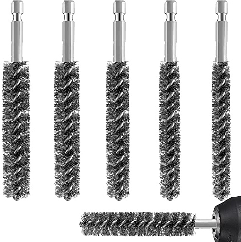 6 Pcs Stainless Steel Bore Brush Stainless Steel Bristles Wire Brush for Power Drill with Hex Shank Handle (0.8,1,1.2,1.5,1.7,1.9 cm)