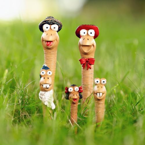 Garden Mile Set Of 5 Worm Garden Ornaments Outdoor Unusual Weatherproof Resin Accessories Outdoor Decor for Flower bed, Plant Pots, Patio, Balcony Worm Garden Decorations