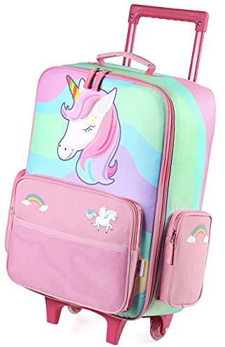 VASCHY Kinderkoffer, Schön Reisekoffer Jungen Handgepäck Koffer Kleinkind Kindergarten Kinder Mädchen Trolley mit Rädern 18 Zoll Regenbogen Einhorn