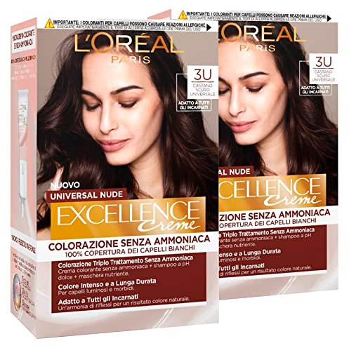 2 x L'Oréal Paris Excellence Creme Universal Nude Permanent, Dunkelbraun 3U, dreifach behandelt – 2 Farben