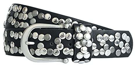 Best Emilie Damen Nietengürtel schwarz - Vintage Gürtel - Nieten Gürtel - Länge 80 bis 105