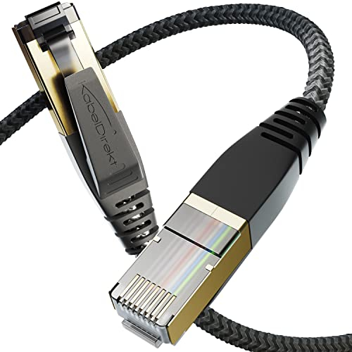 KabelDirekt – Cat 8 Netzwerkkabel mit flexiblem & bruchsicherem Flechtdesign – 2m (LAN Kabel/Ethernet Kabel, RJ45-Stecker, überträgt höchste Datenraten bis 40 Gbit/s, ideal für Gaming/PS5/Xbox)