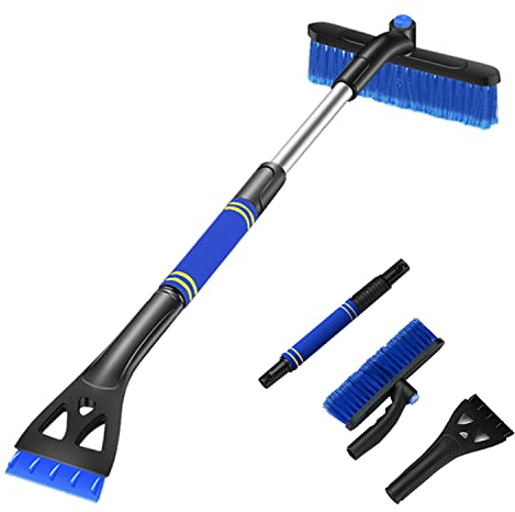 Okuleya Rascador de Hielo con Cepillo de Nieve Desmontable para Parabrisas de Automóvil, 3 en 1 Multifunción Raspador de Hielo Pala Nieve Coche, Mango Largo para Parabrisas de Coche