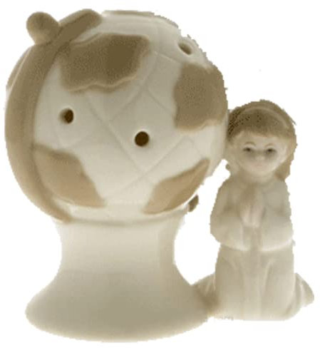 PuntoCasaStore Globo MAPPAMONDO con Bambina Prima Comunione E Luce LED in Porcellana H.10 CM BOMBONIERA Idea Regalo