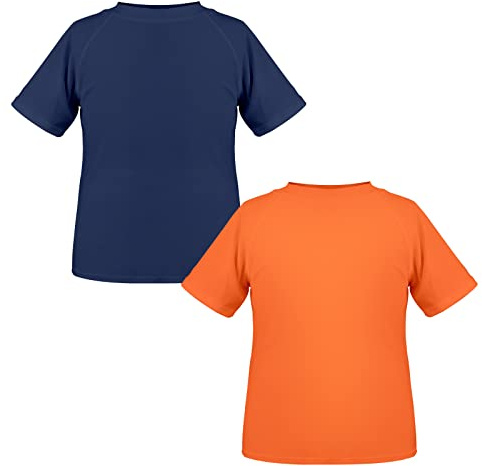 TIZAX 2 stycken barn UV-skjorta kortärmad pojkar badskjorta snabbtorkande UPF 50+ solskydd Rash Guard T-shirt 5~12 år, Orange + marinblå, 5-6 år