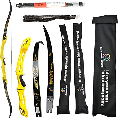 wolfman Recurvebogen Set Erwachsene 66/68/70 Zoll 14-44 lbs Bogenschießhalle Recurve Bogen Pfeil Set Praxis Bogen Wettbewerb Bogen für Bogenschießen Club Schießwettbewerb RH (Gelb, 70/38Lbs)