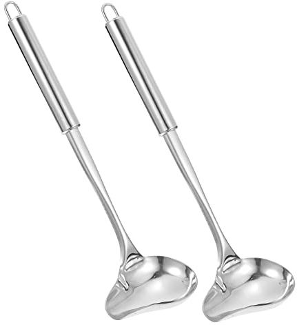 Saucenlöffel Edelstahl Schöpflöffel Schöpfkellen Soßenlöffel mit Ausgießer Silber Soßenkelle Spiegelglänzend 30cm für Dressings Suppensoßen Bratensoßen（2 Stück）